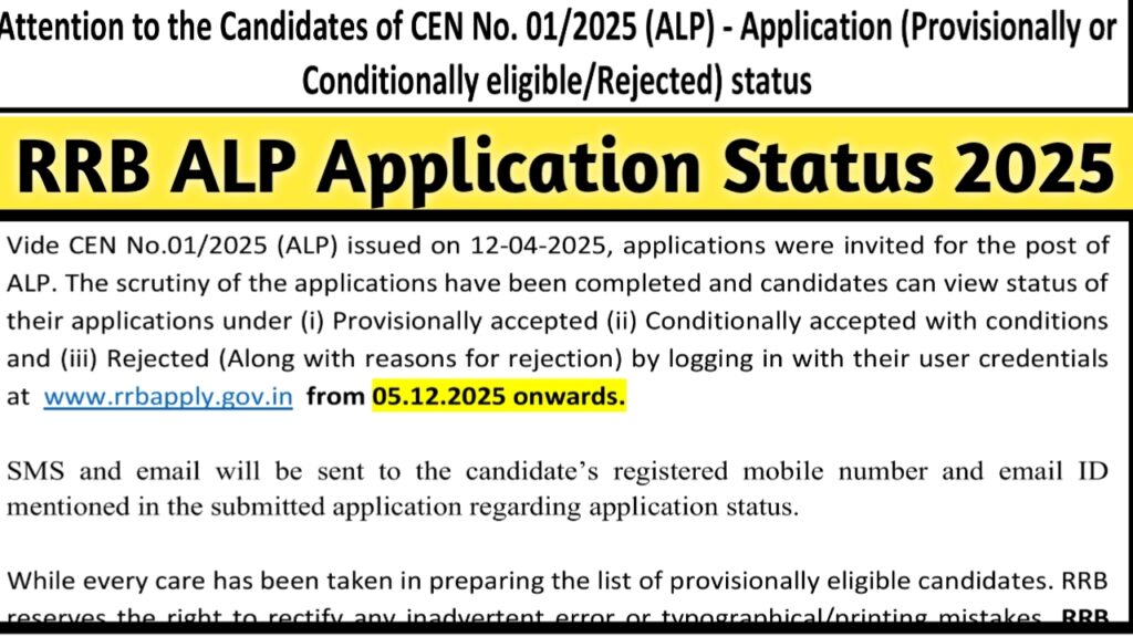 RRB ALP Application Status 2025