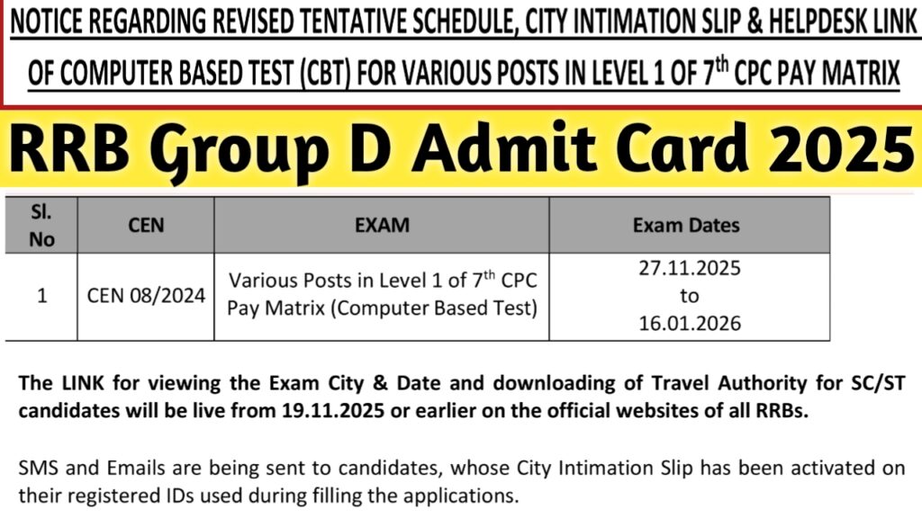 RRB Group D Admit Card 2025