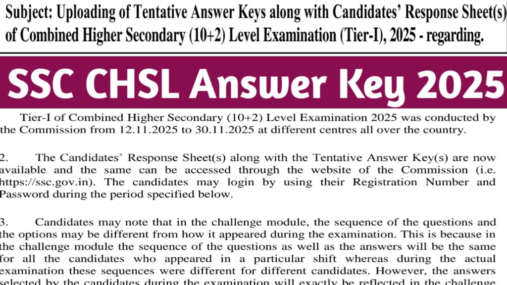 SSC CHSL Answer Key 2025