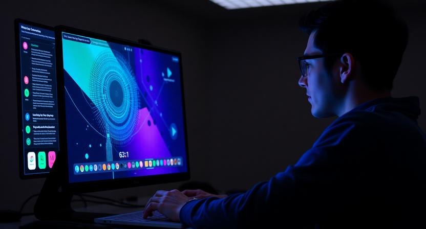 Student creating presentation using AI tools