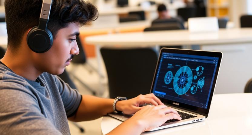 Student using AI tools on laptop