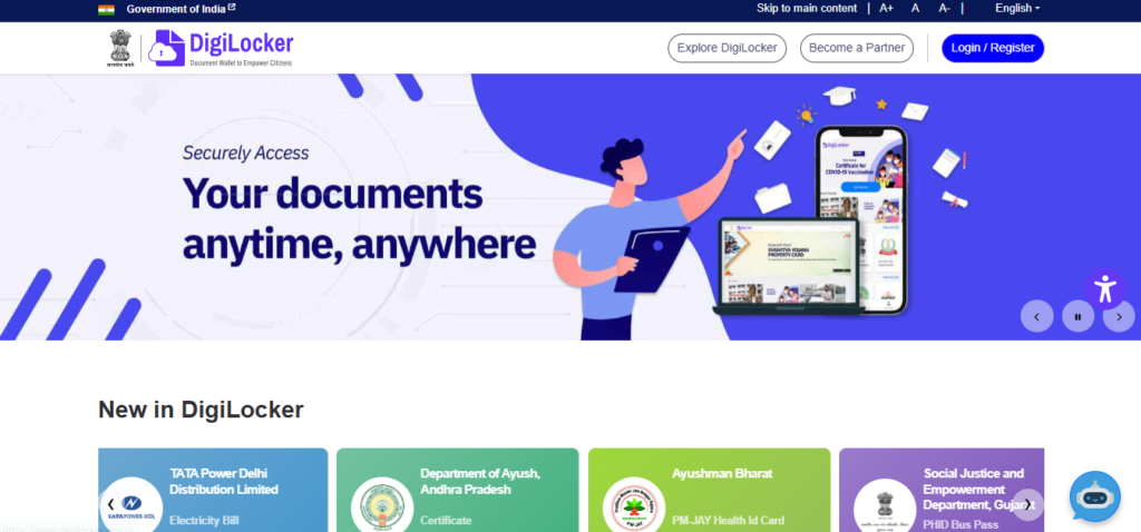 DigiLocker app home screen on mobile